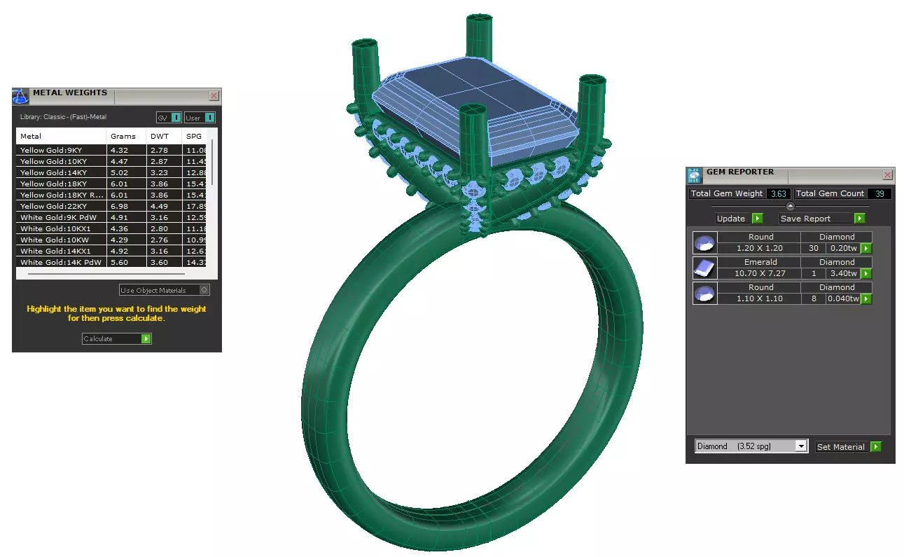 emerald cut solitare all under halo diamond on prongs 3D print model_5