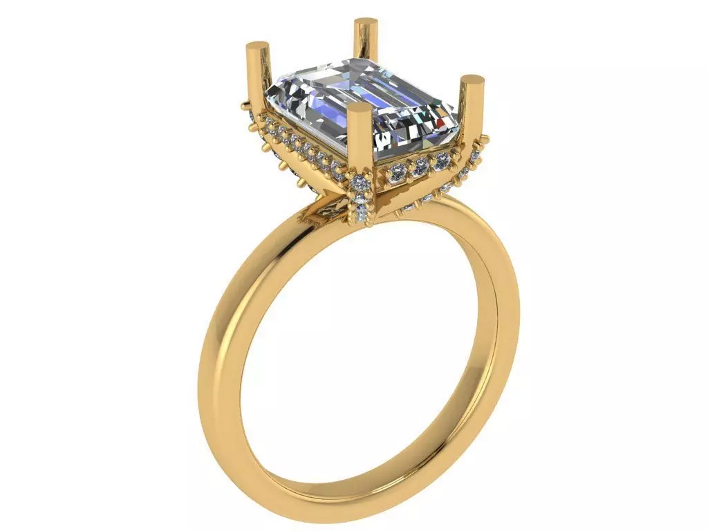 emerald cut solitare all under halo diamond on prongs 3D print model_0