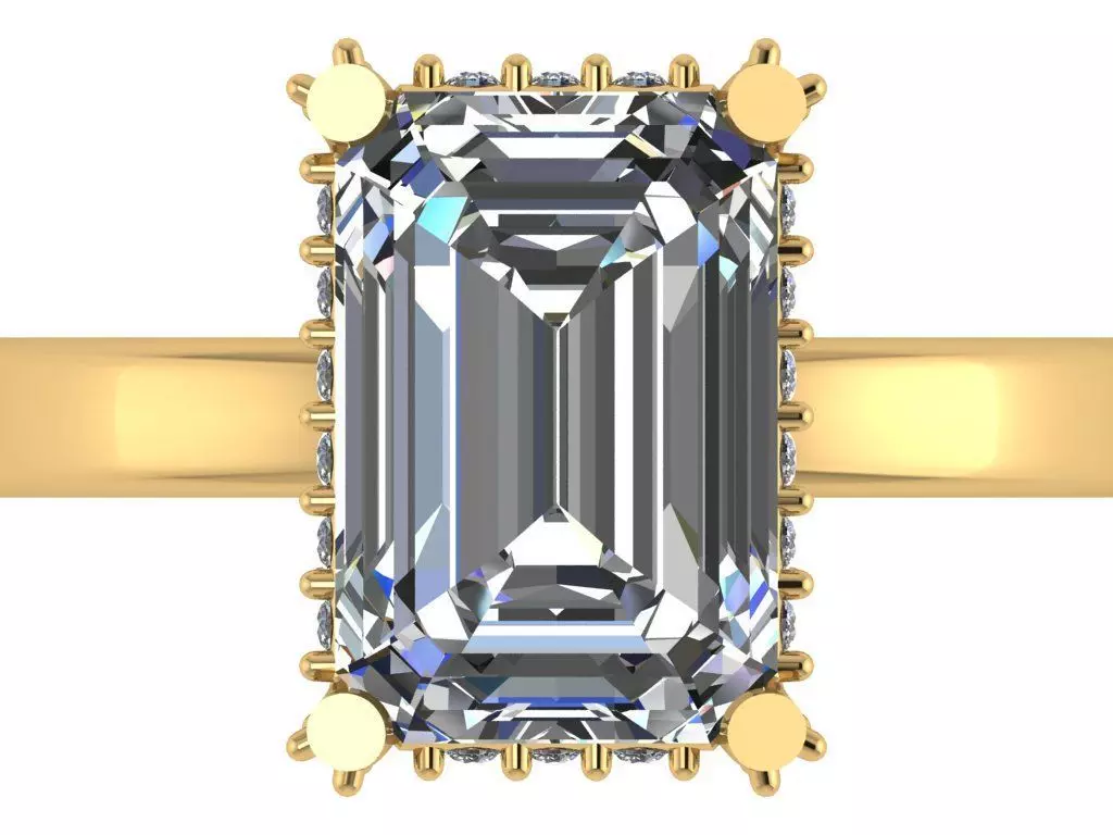 emerald cut solitare all under halo diamond on prongs 3D print model_2