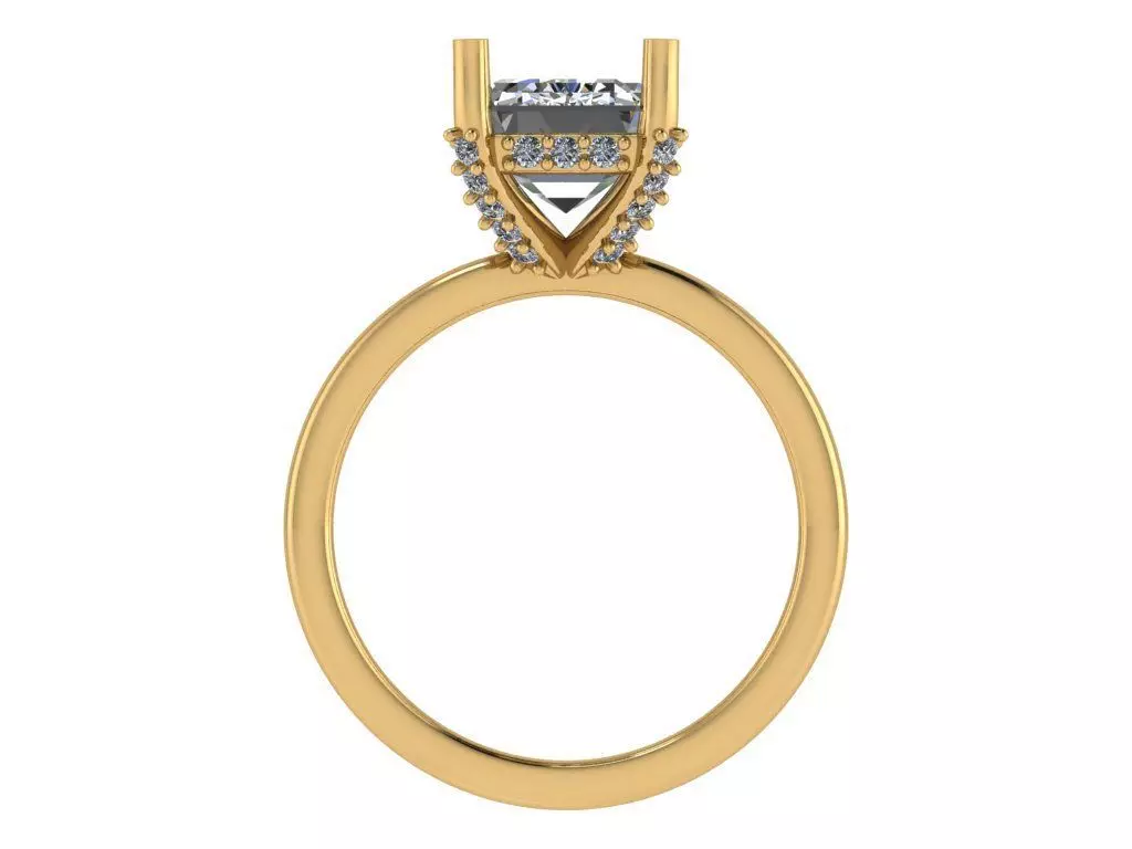 emerald cut solitare all under halo diamond on prongs 3D print model_1