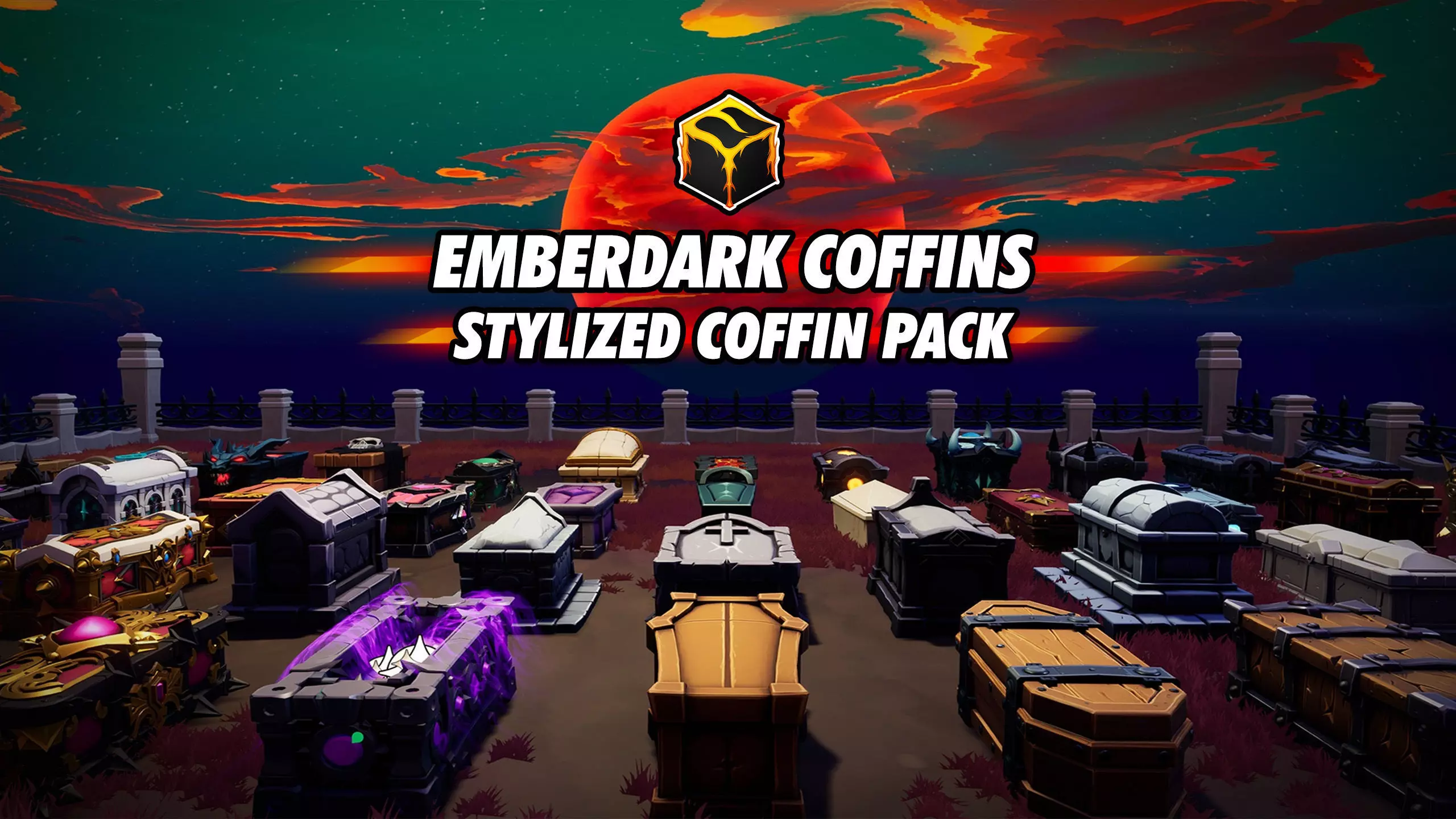 48 Stylized Coffin Pack - Lowpoly and Gameready - FBX and UE Low-poly 3D model_0
