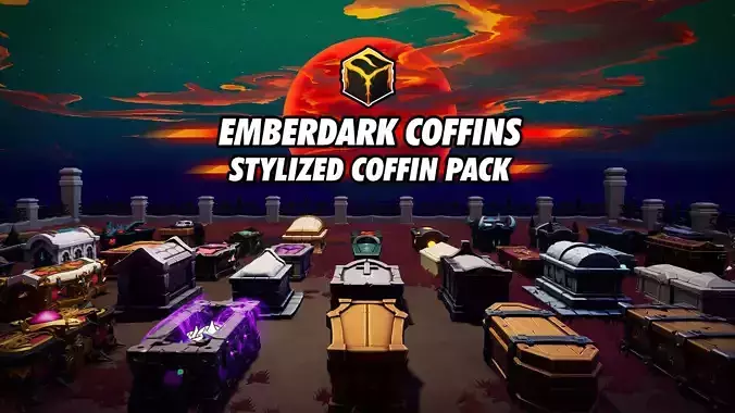 48 Stylized Coffin Pack - Lowpoly and Gameready - FBX and UE