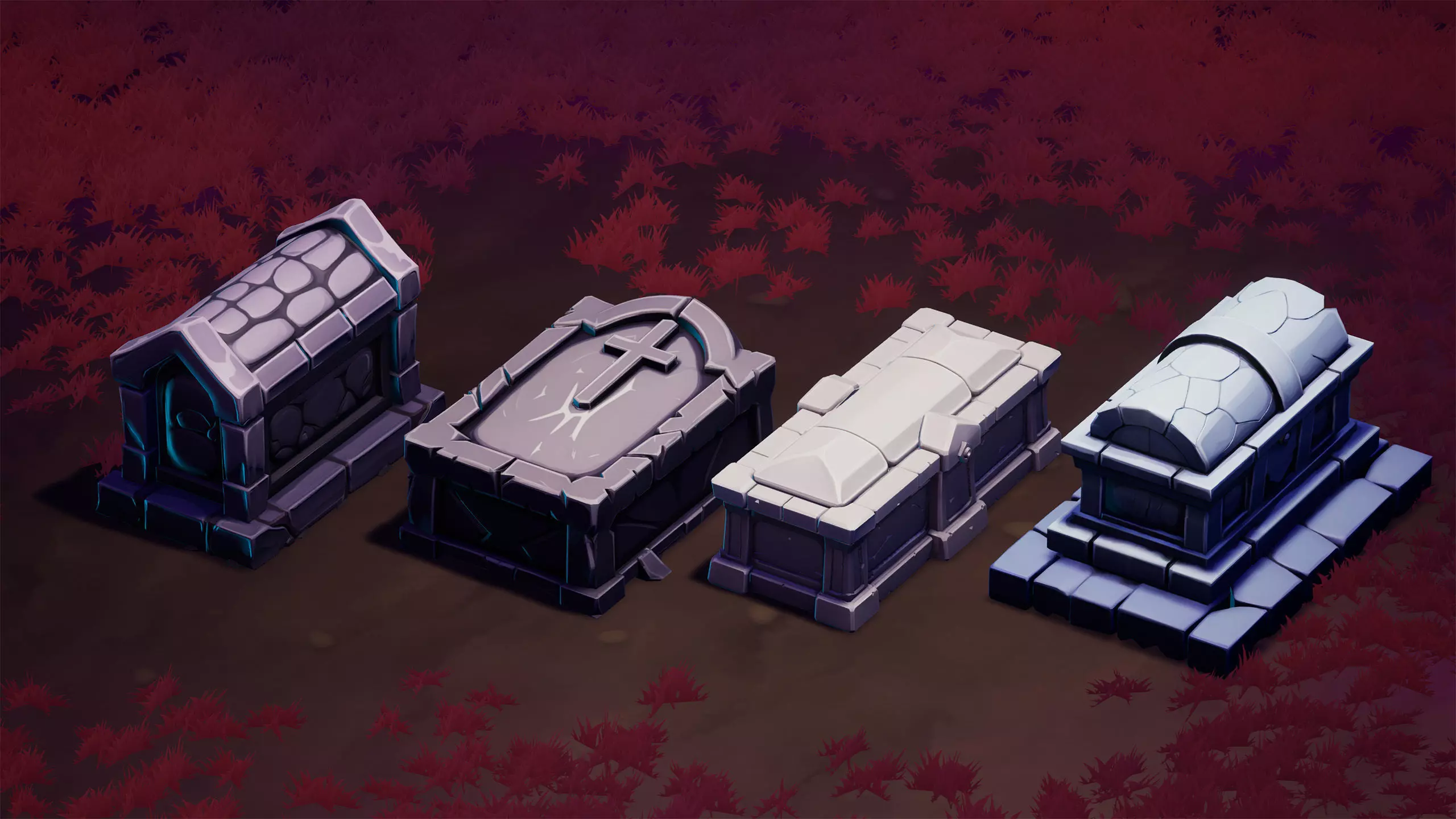 48 Stylized Coffin Pack - Lowpoly and Gameready - FBX and UE Low-poly 3D model_2