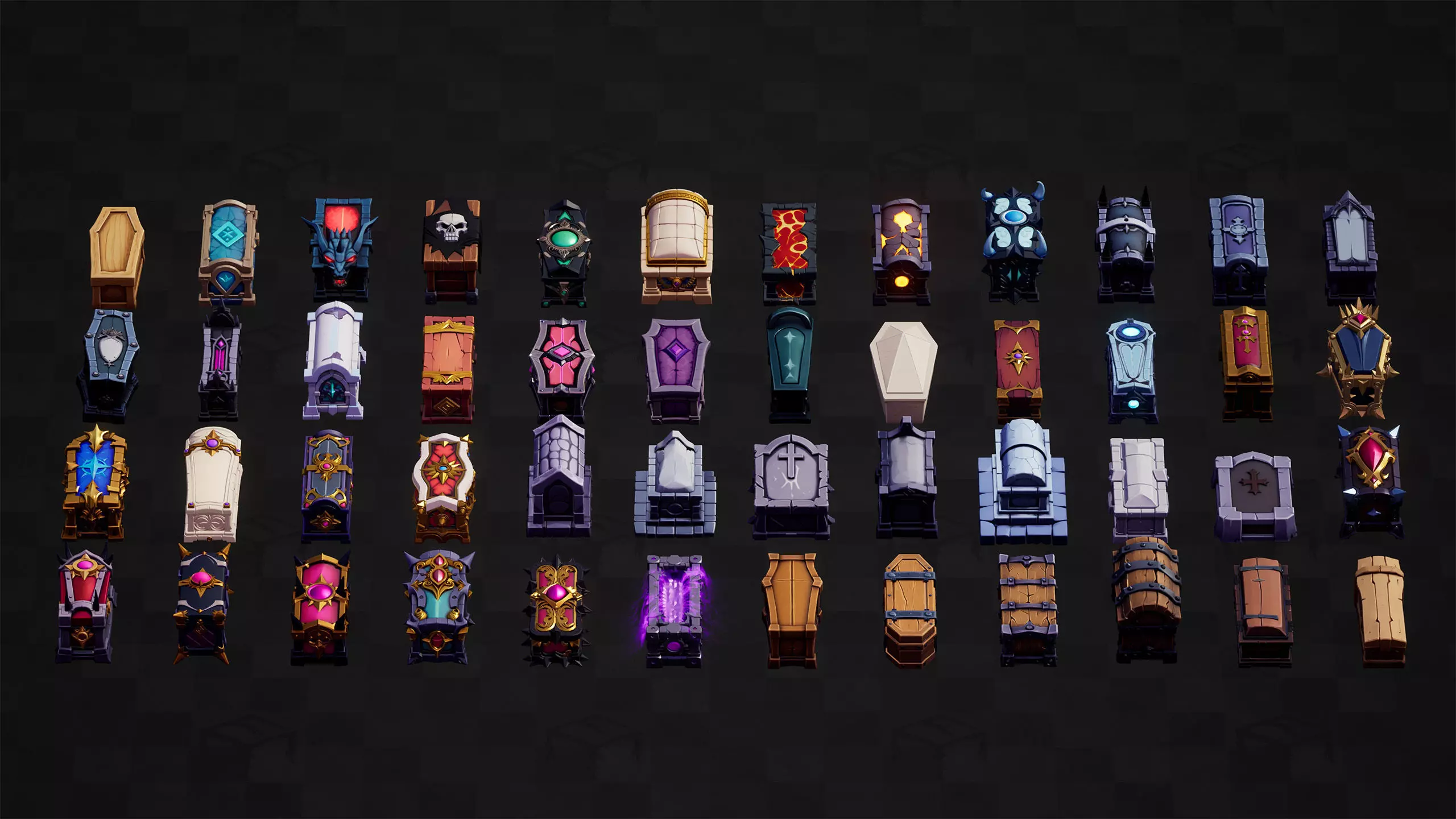 48 Stylized Coffin Pack - Lowpoly and Gameready - FBX and UE Low-poly 3D model_9
