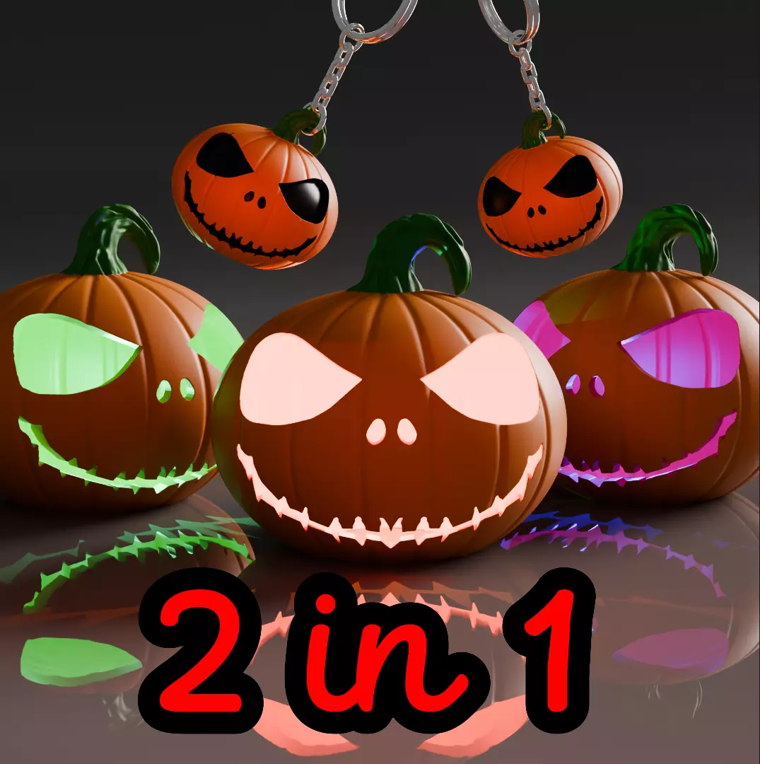 Halloween Jack O Lantern Pumpkin and Keychain 3D print model_0