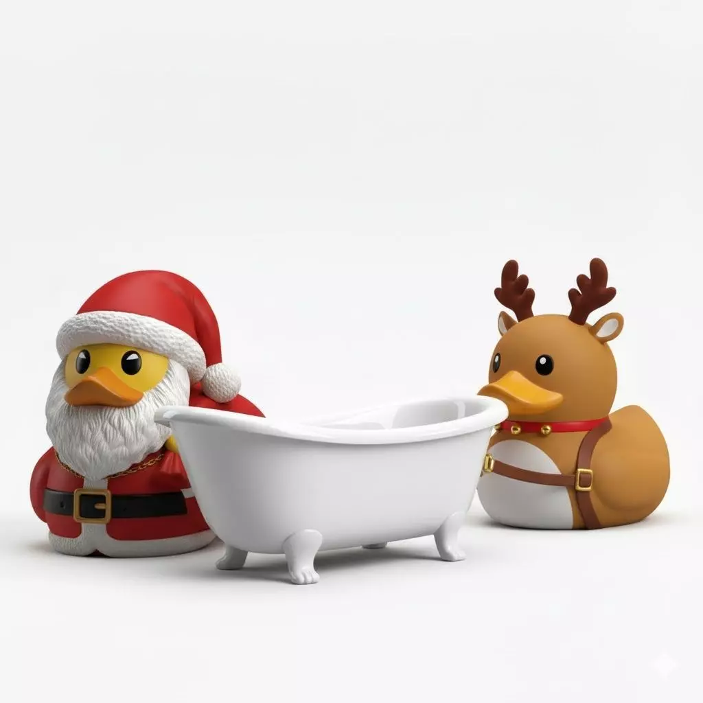 Christmas Rubber Duckies Santa Claus and Reindeer Low-poly 3D model_1