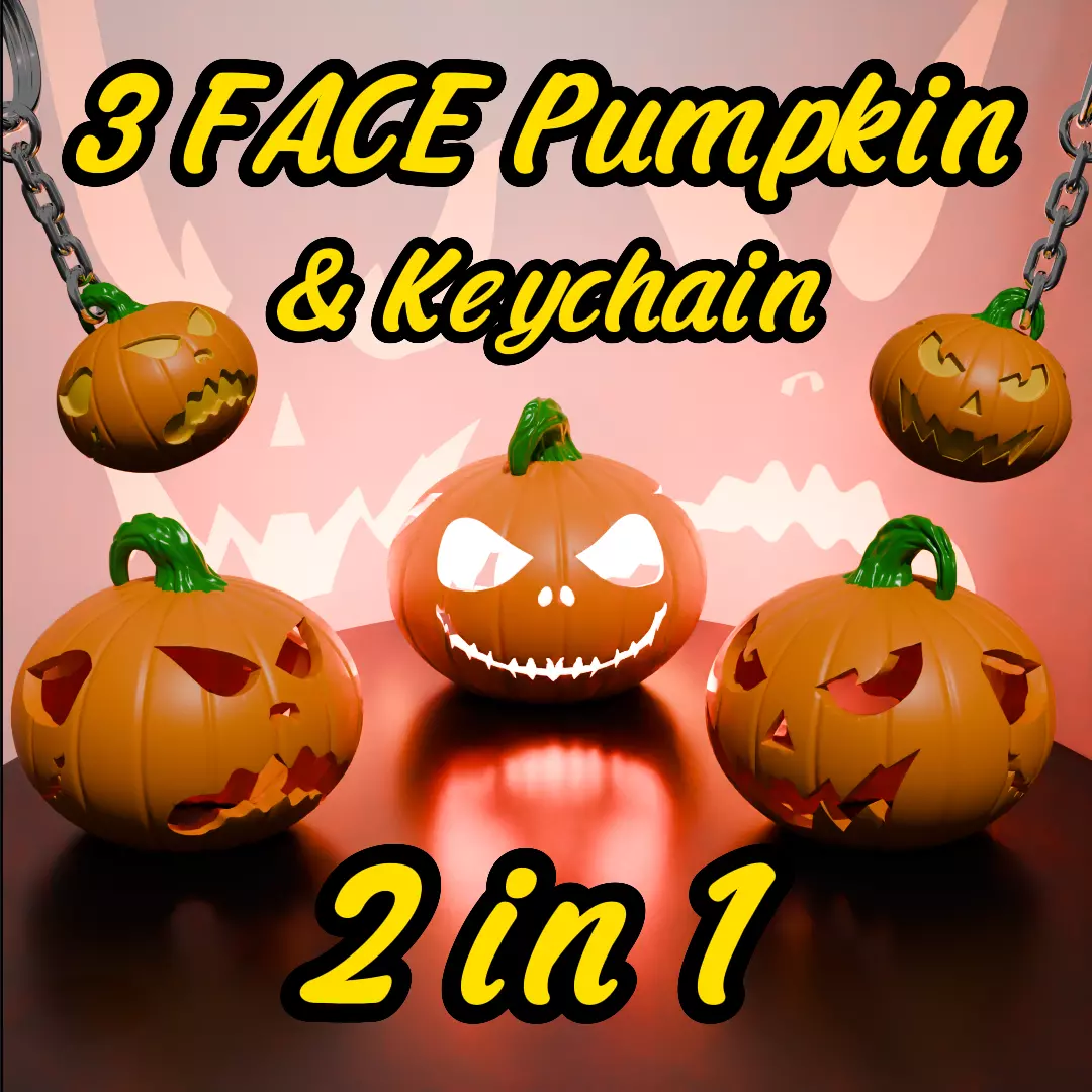 3 Face Pumpkin STL Halloween Jack-O-Lantern 3D Model 3D print model_0