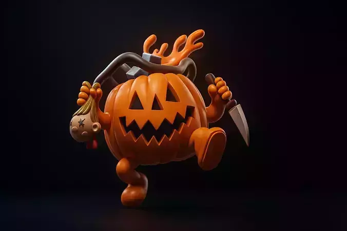 Halloween Killer Pumpkin Figurine Creepy Jack O Lantern Knife