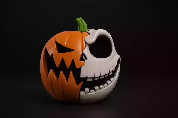 Half Jack Skellington Pumpkin Skull Halloween Jack O Lantern 