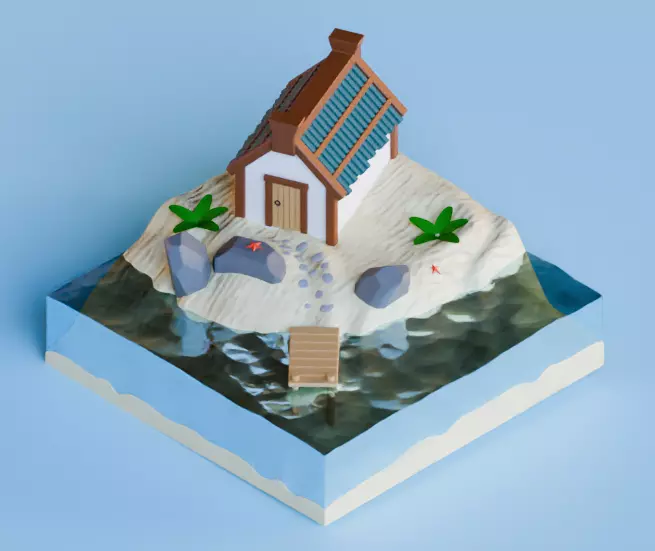 Beach house Low-poly 3D model_0