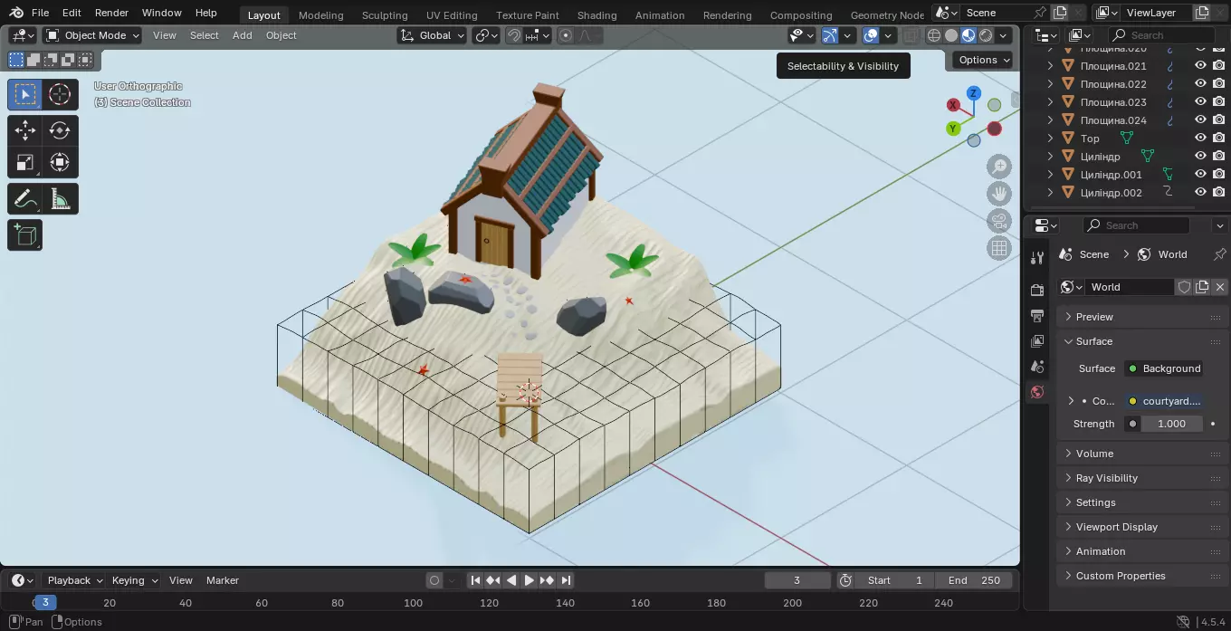 Beach house Low-poly 3D model_1