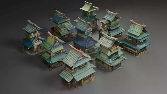 Stylized Asian Architecture Set 5 3D model 7