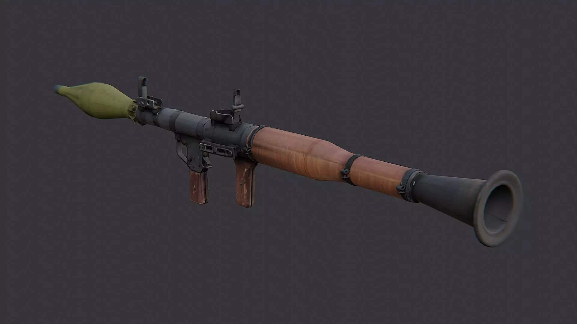 Long barrel rifle prop with wooden stock Low-poly 3D model_1
