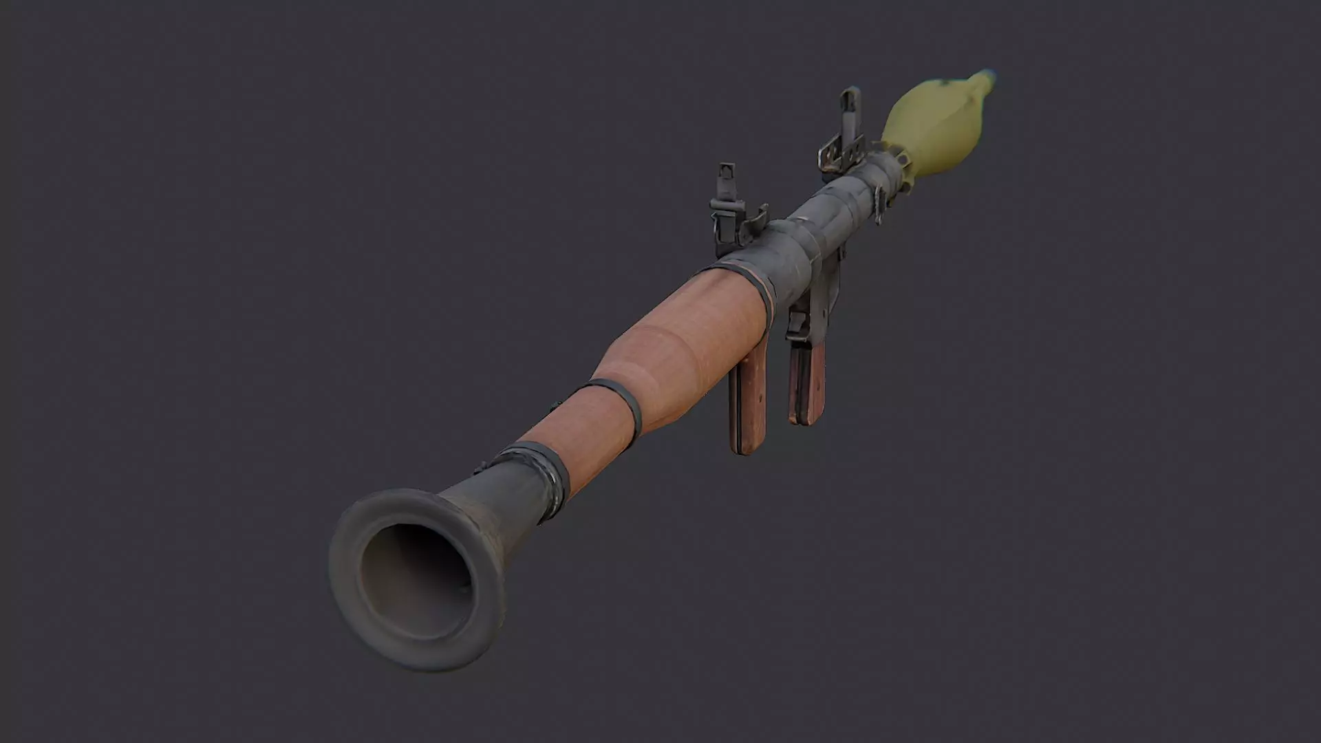 Long barrel rifle prop with wooden stock Low-poly 3D model_0