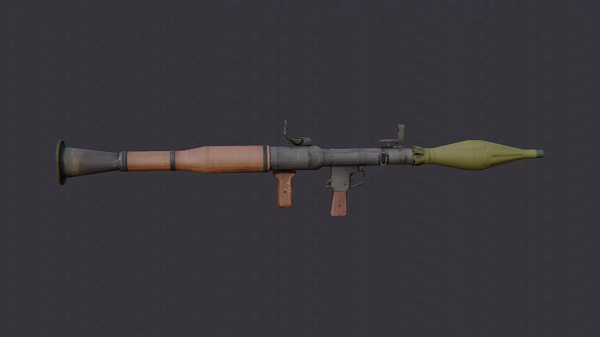 Long barrel rifle prop with wooden stock Low-poly 3D model_2
