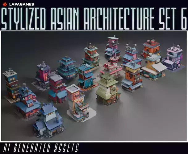 Stylized Asian Architecture Set 6