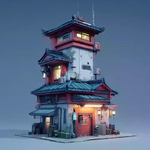 Stylized Asian Architecture Set 6 3D model 5