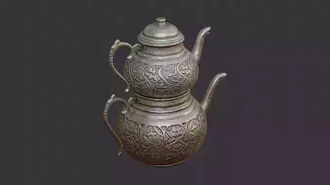 Decorative double teapot with etched pattern