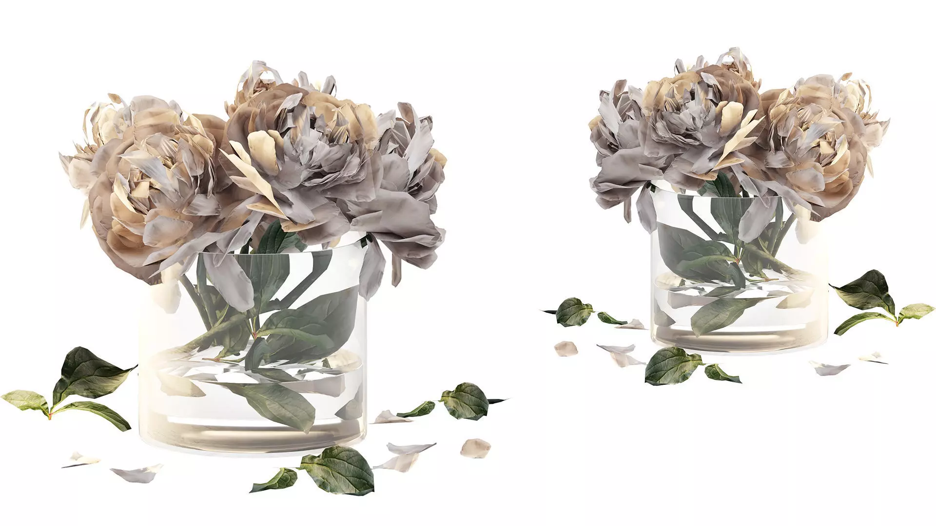 Bouquet of peonies in a glass vase 3D model_2