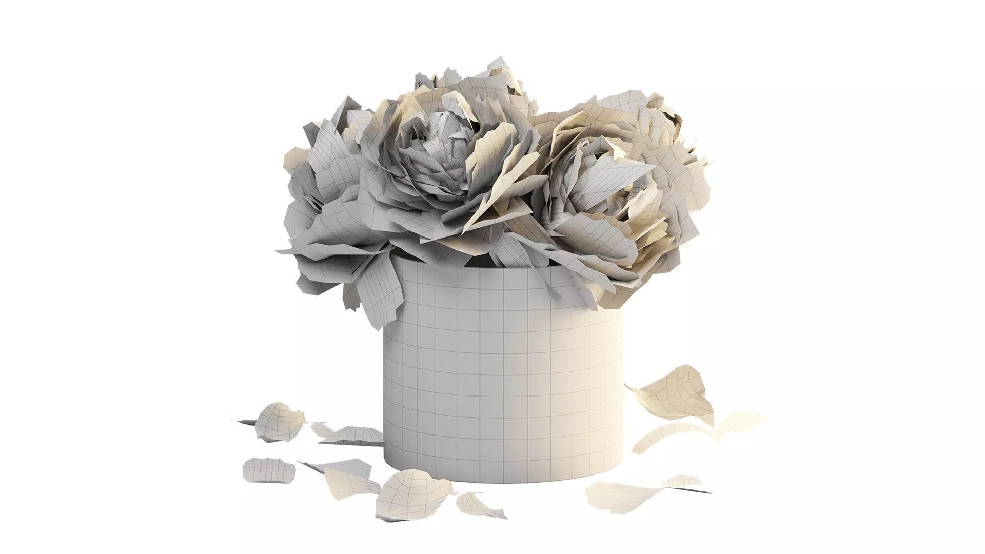 Bouquet of peonies in a glass vase 3D model_5