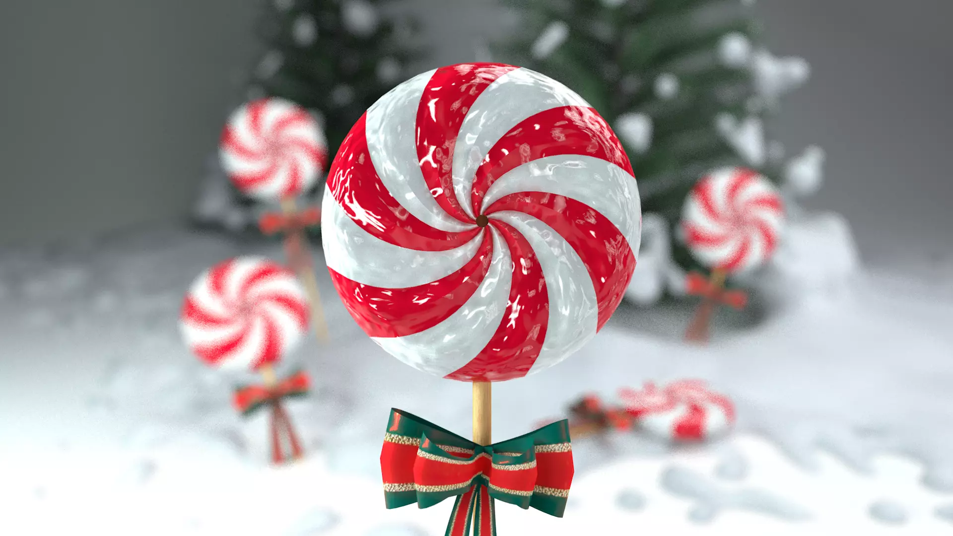 Christmas Candy Pinwheel Lollipop 3D Model 3D model_0