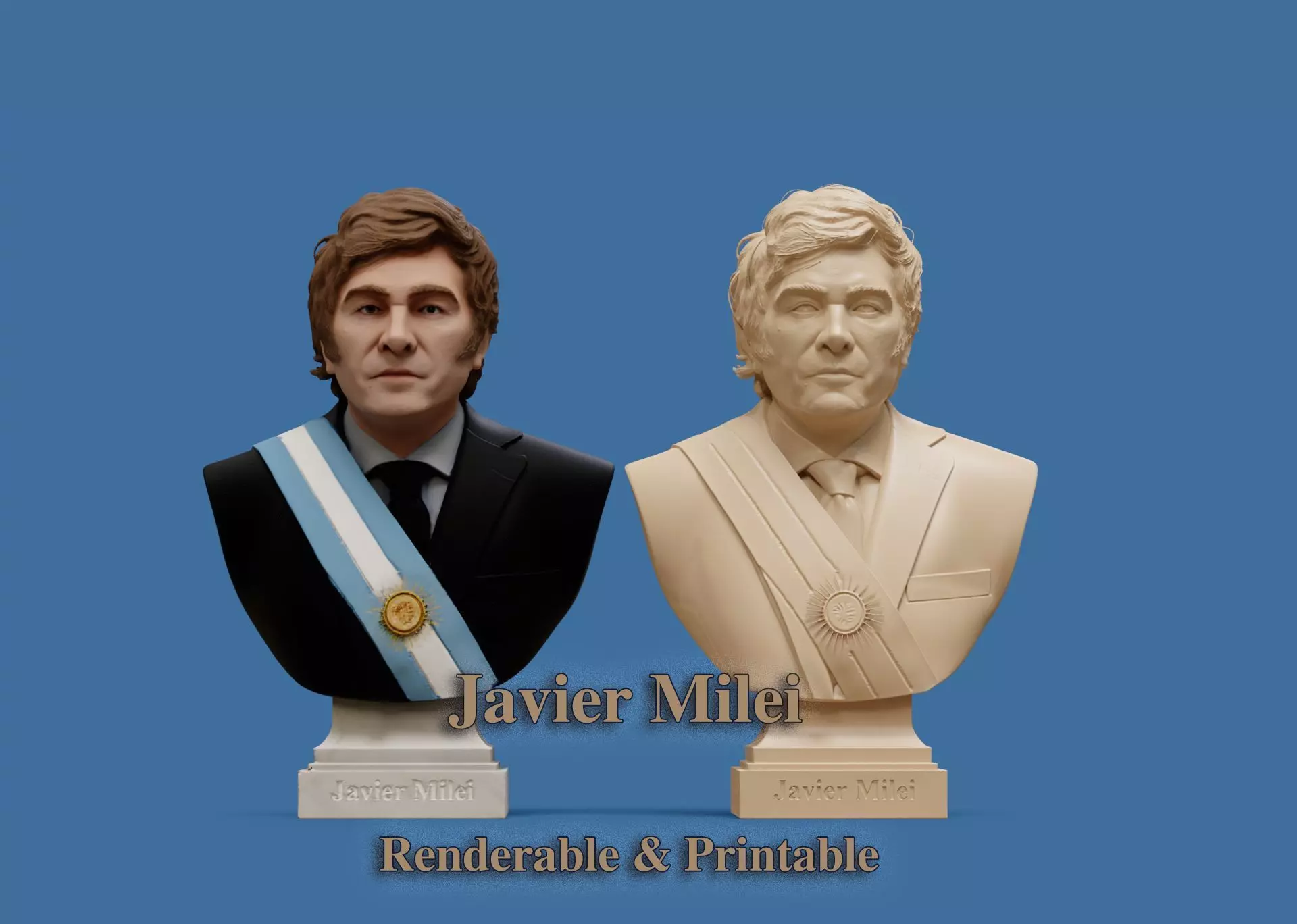 Javier Milei bust printable and renderable 3D print model_0