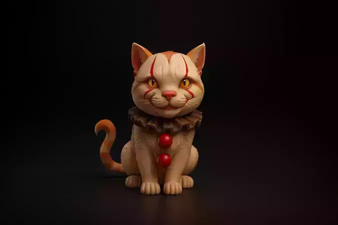 Creepy Clown Cat Figurine Horror Inspired Collectible Halloween