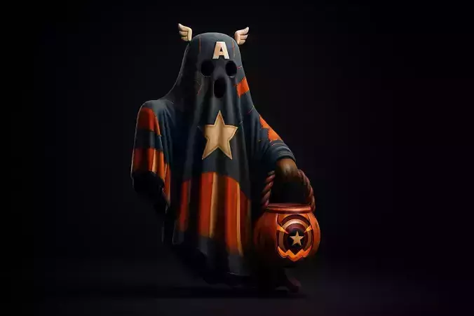 Captain America Ghost Halloween Decor Superhero Pumpkin  3D print model