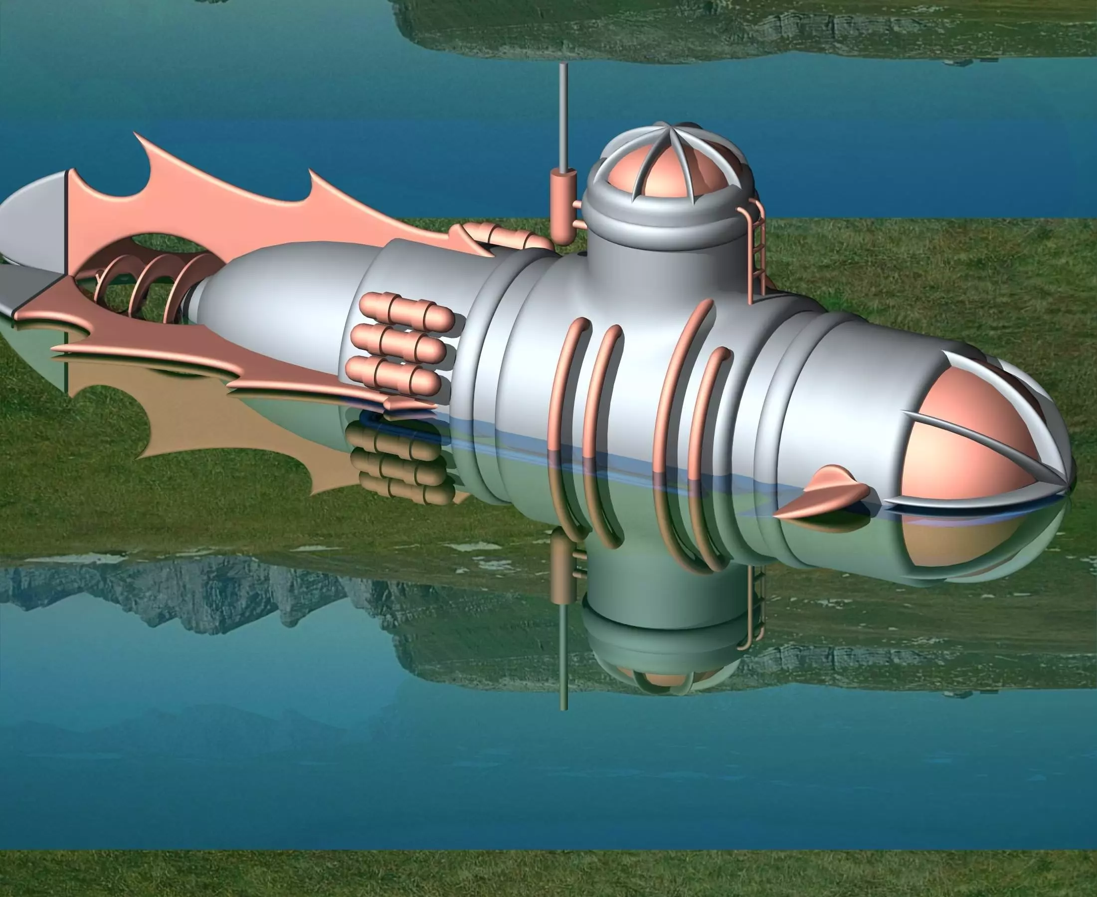 Submarine floating in water Free 3D model