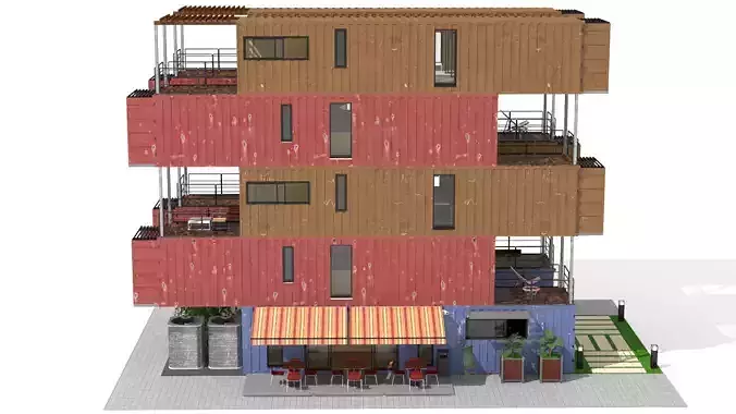 Container Residential Apartment Building  3D model 4