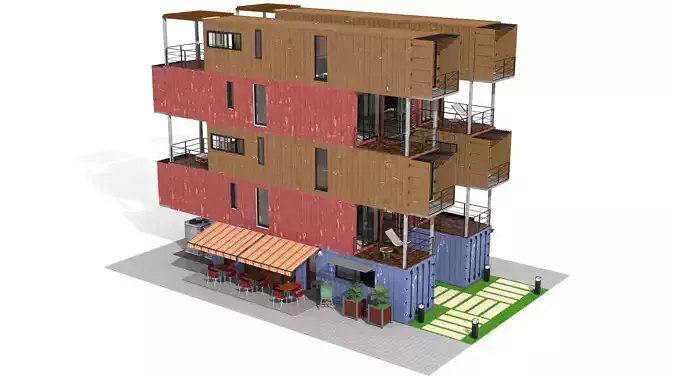 Container Residential Apartment Building  3D model 2