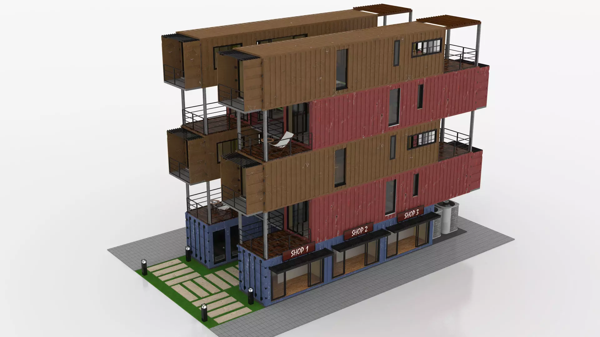 Container Residential Apartment Building  3D model_9