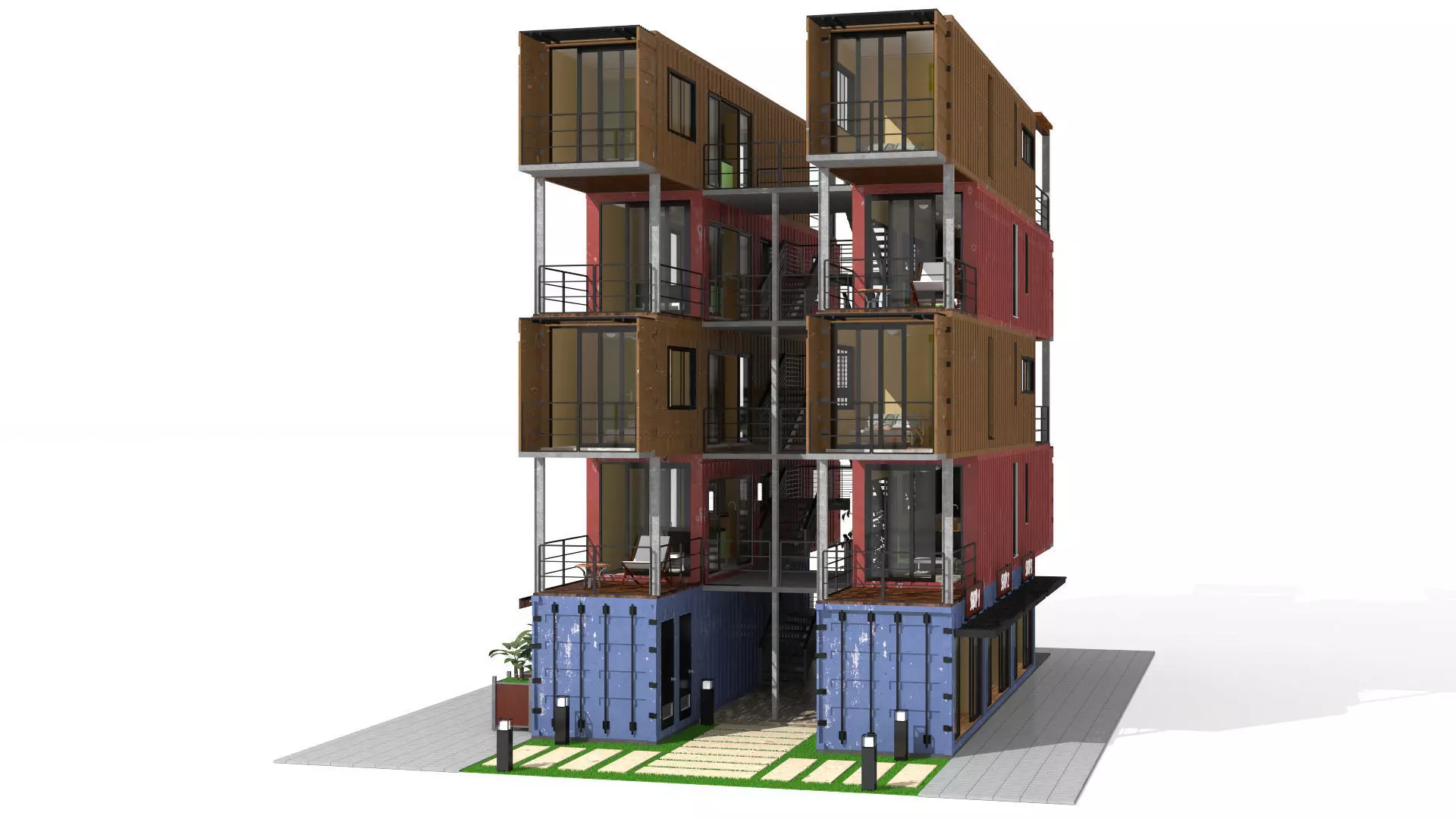 Container Residential Apartment Building  3D model_3