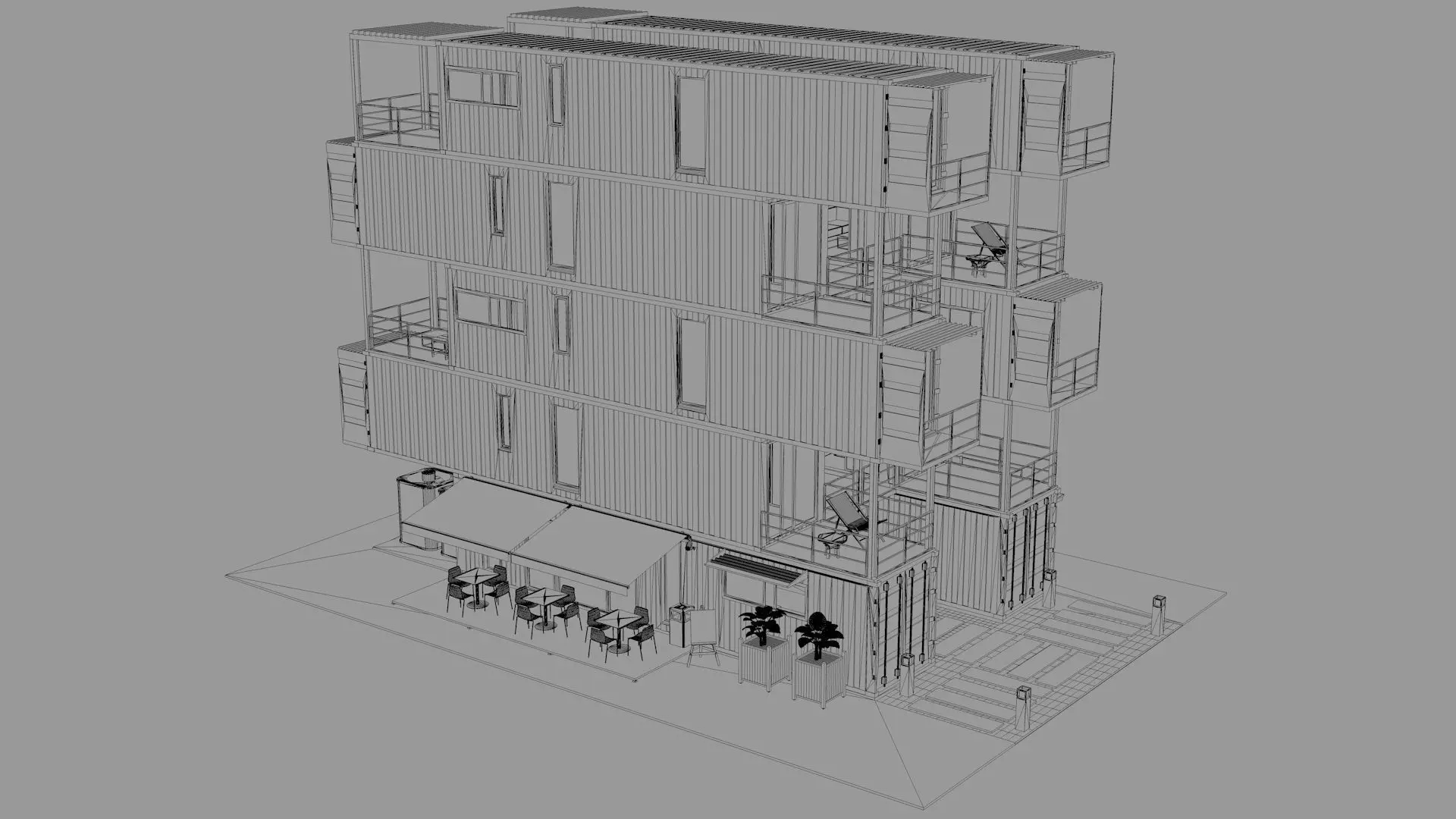 Container Residential Apartment Building  3D model_17