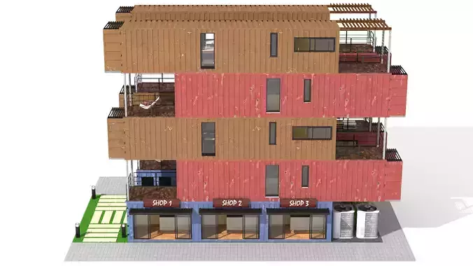 Container Residential Apartment Building  3D model 7