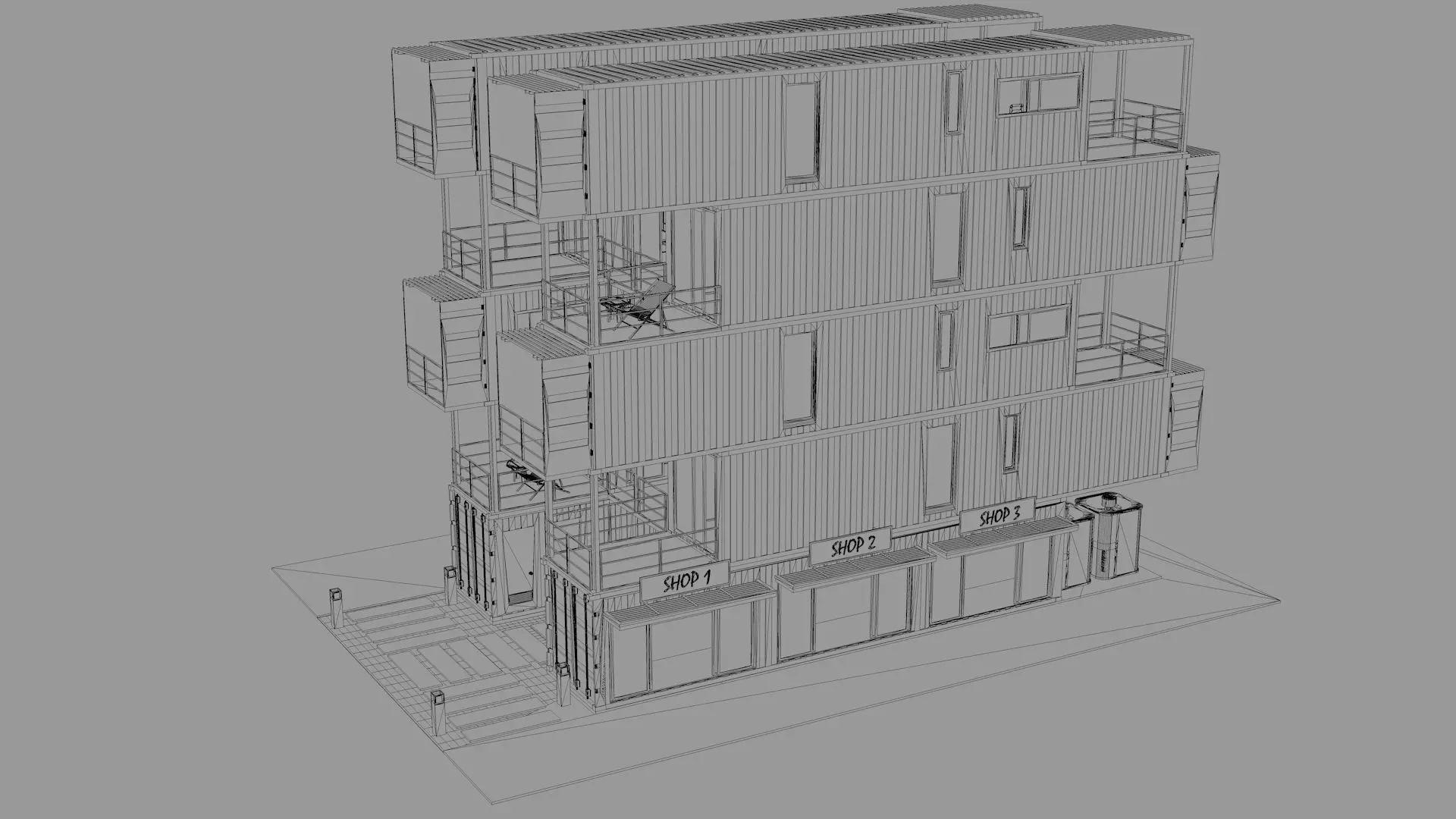Container Residential Apartment Building  3D model_18