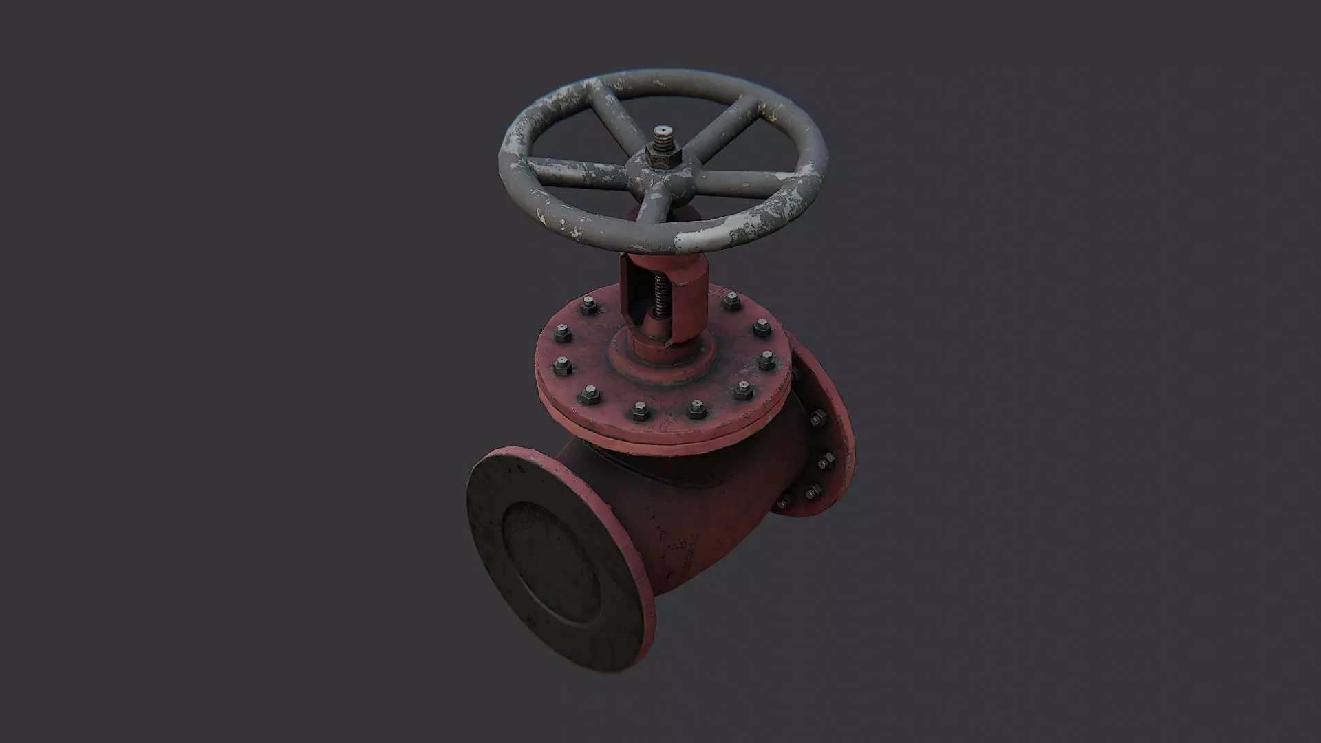 Industrial Red Pipe Valve with Wheel Handle Low-poly 3D model_3