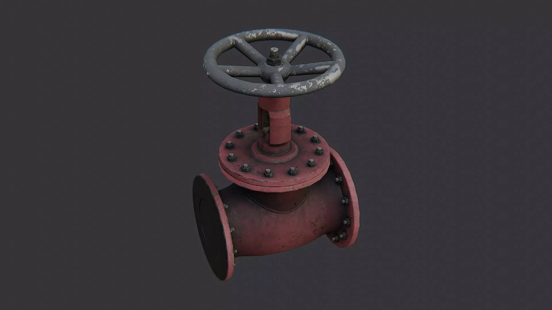 Industrial Red Pipe Valve with Wheel Handle Low-poly 3D model_0