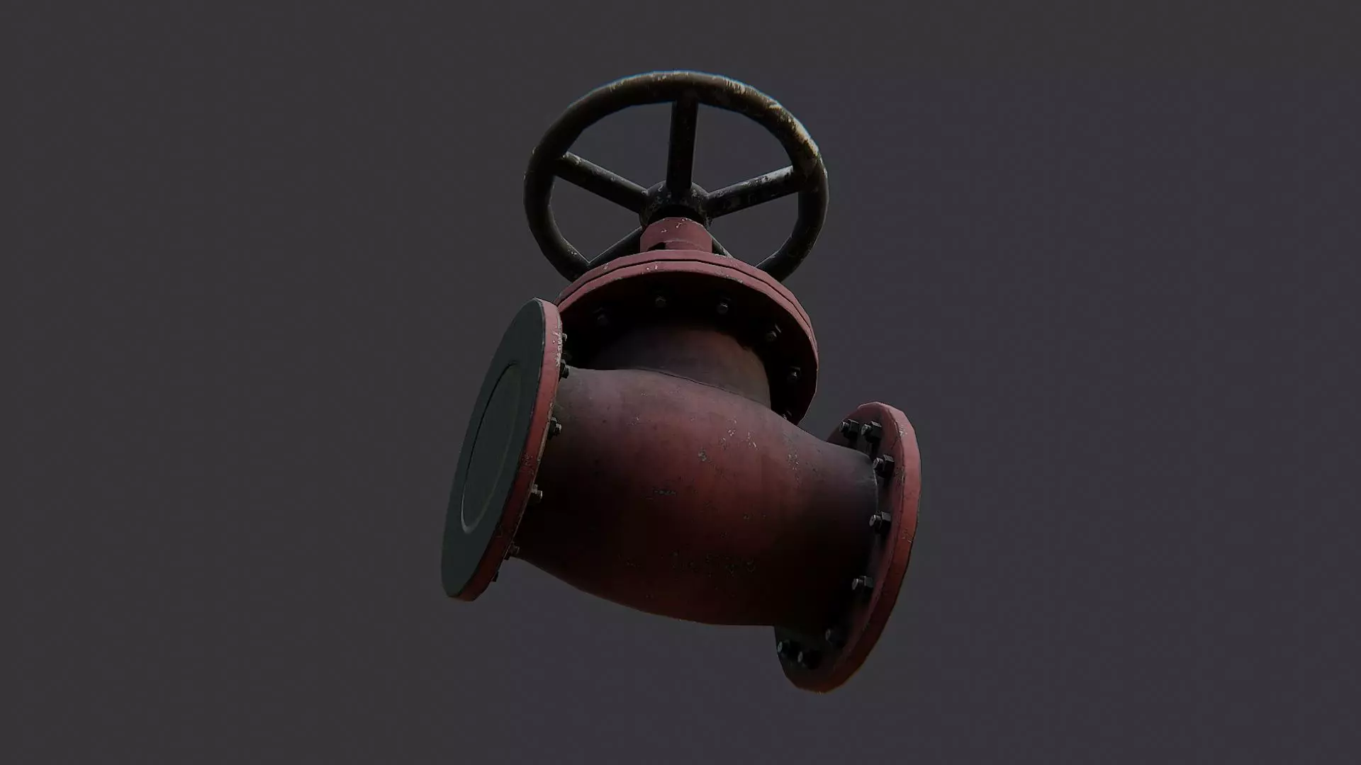 Industrial Red Pipe Valve with Wheel Handle Low-poly 3D model_5