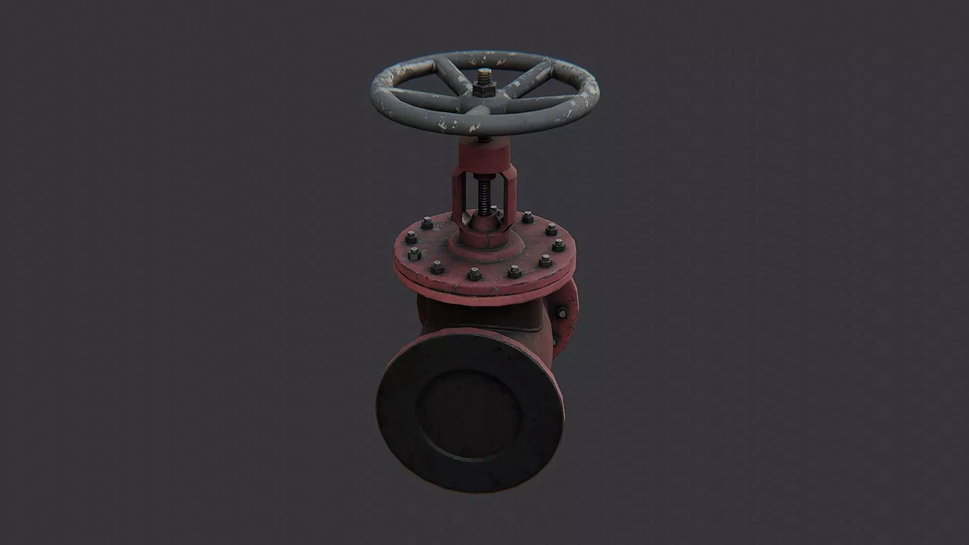 Industrial Red Pipe Valve with Wheel Handle Low-poly 3D model_1