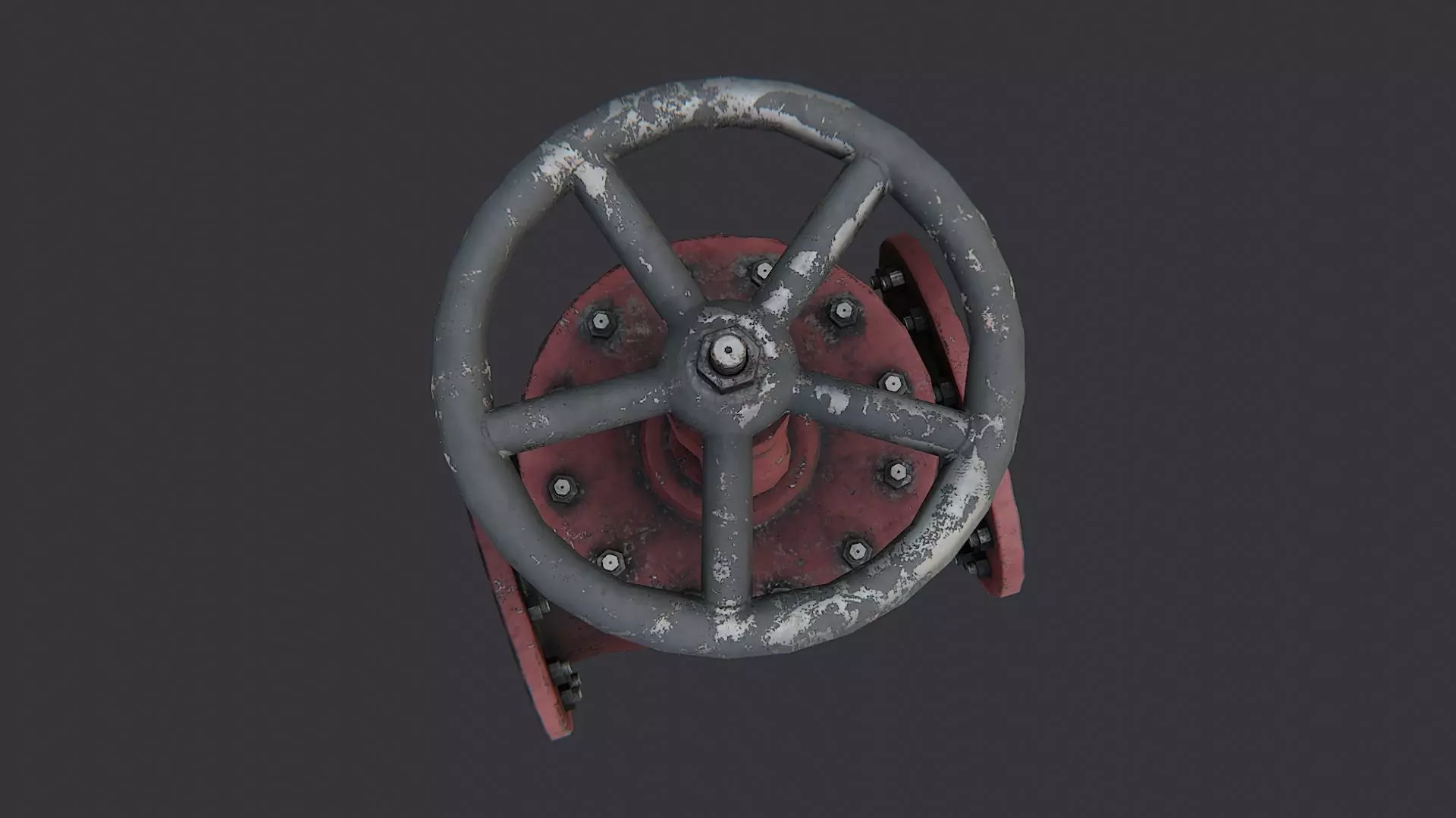 Industrial Red Pipe Valve with Wheel Handle Low-poly 3D model_4