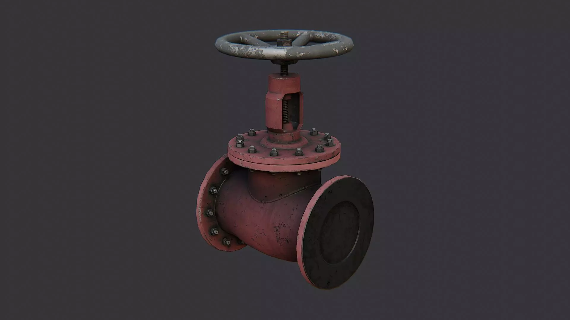 Industrial Red Pipe Valve with Wheel Handle Low-poly 3D model_2