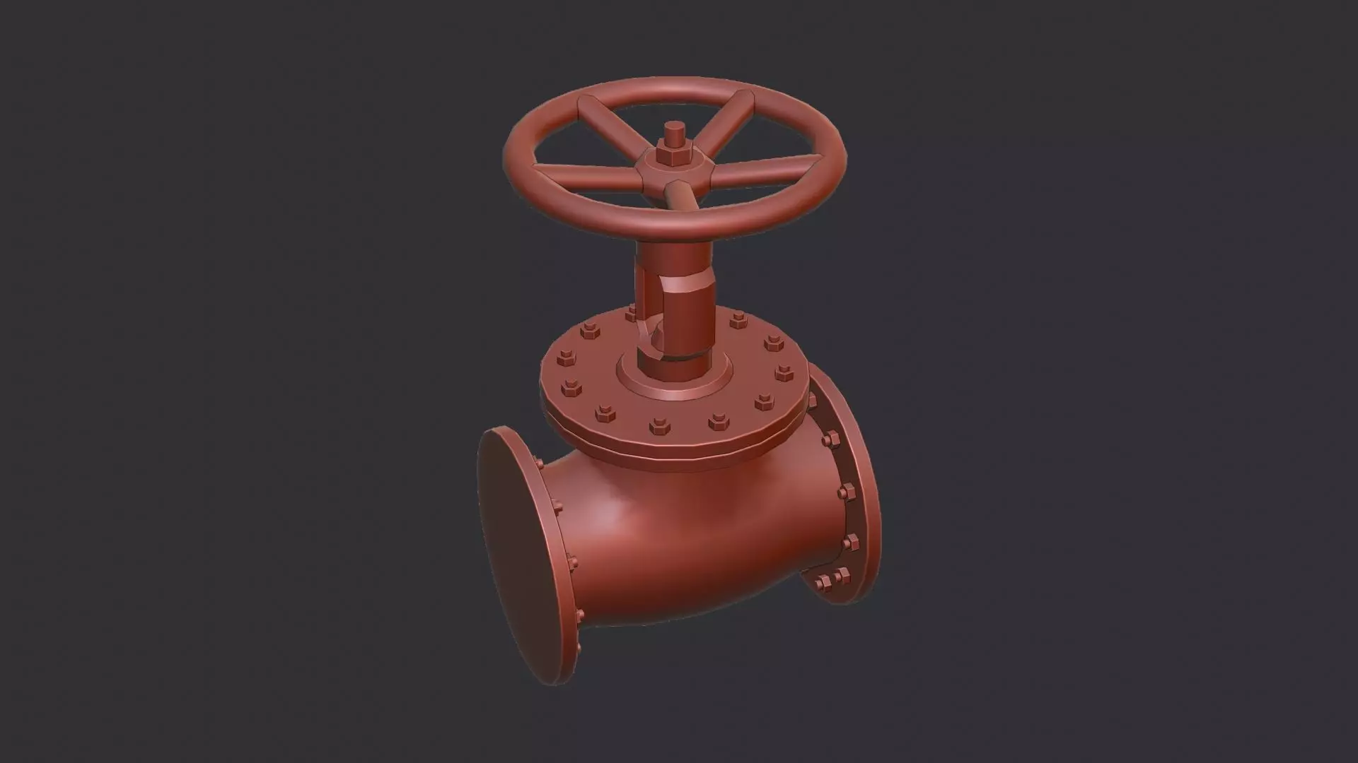 Industrial Red Pipe Valve with Wheel Handle Low-poly 3D model_6