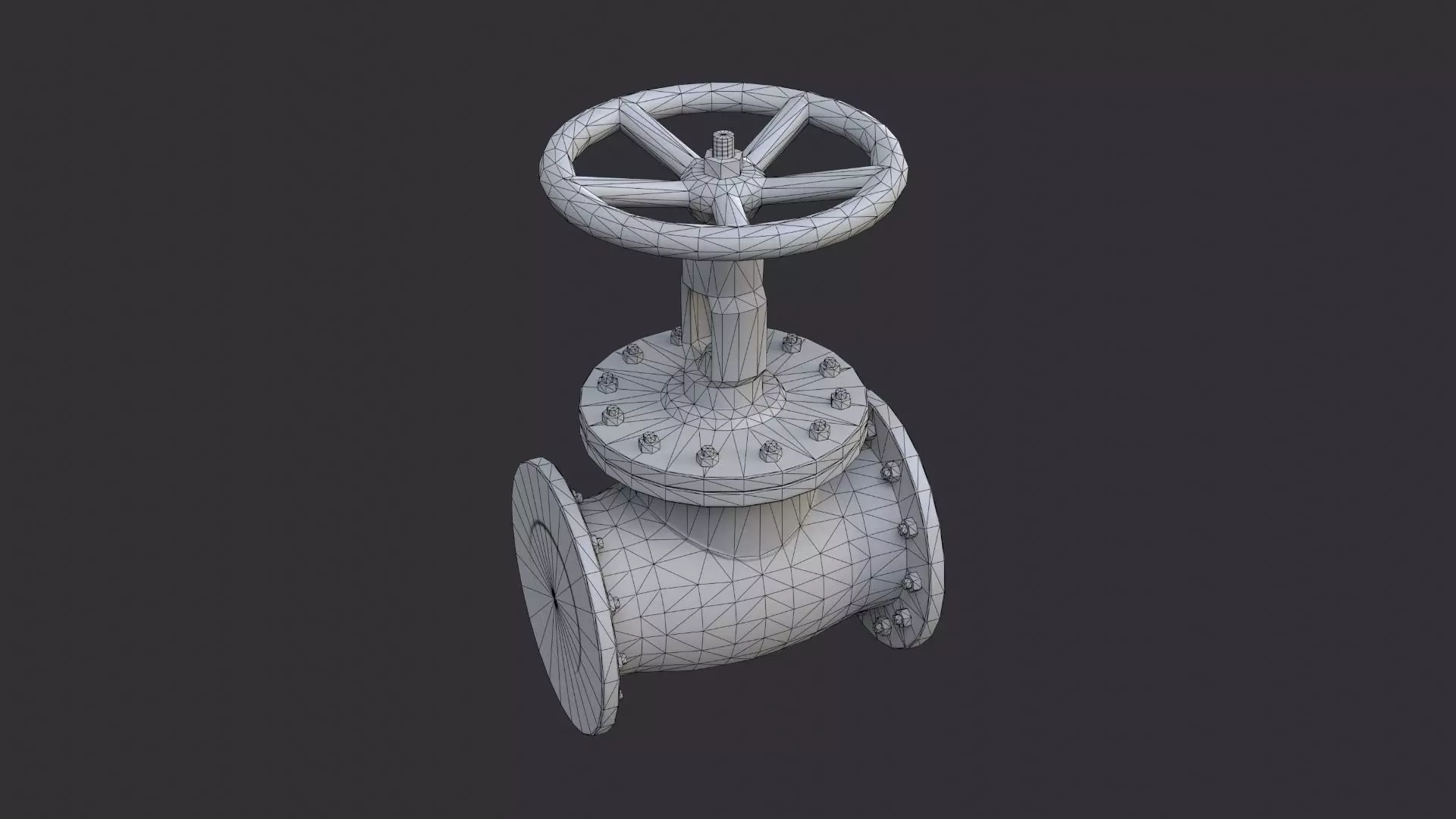 Industrial Red Pipe Valve with Wheel Handle Low-poly 3D model_7
