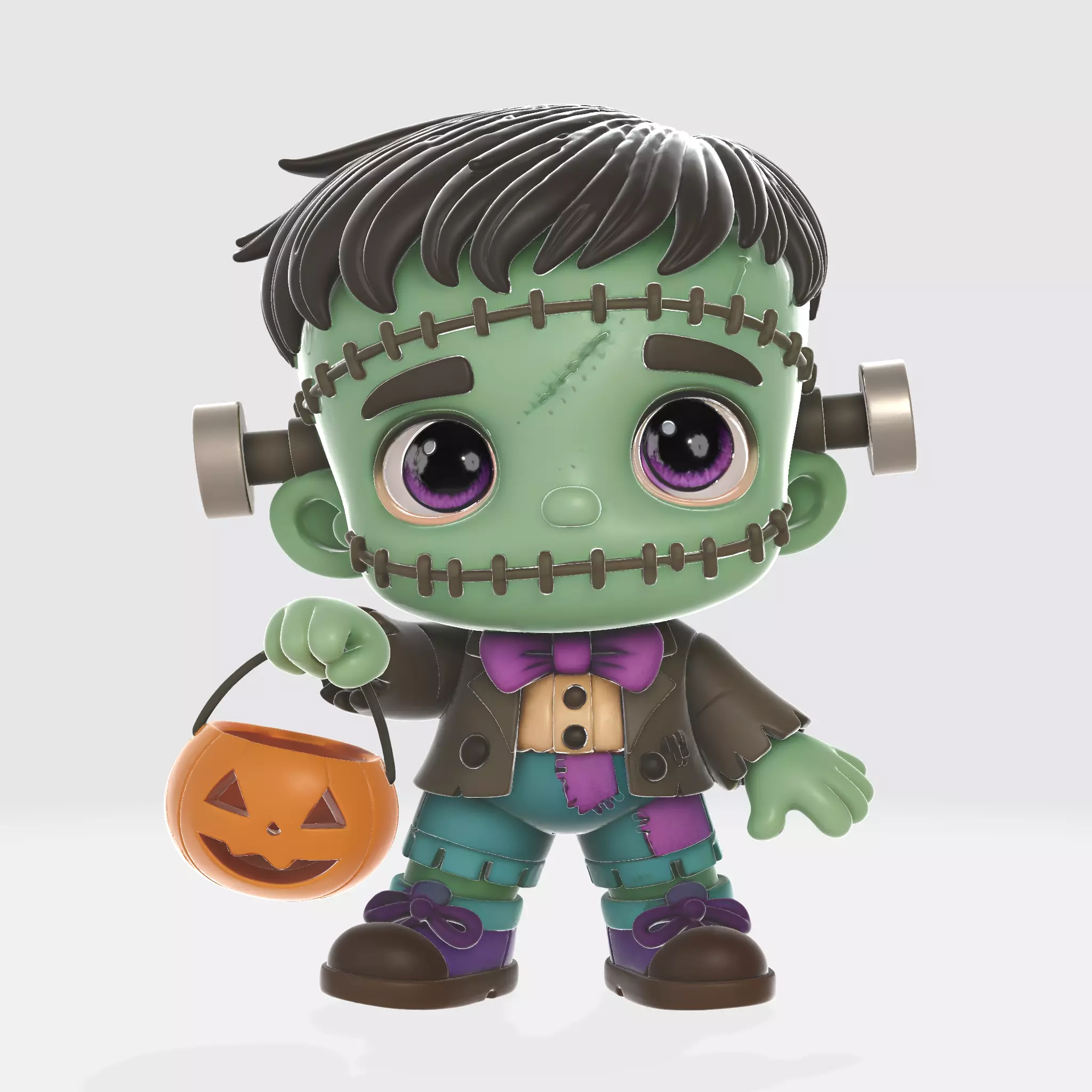 Frankenstein Halloween Figurine Chibi Style Monster with Pumpkin 3D print model_1