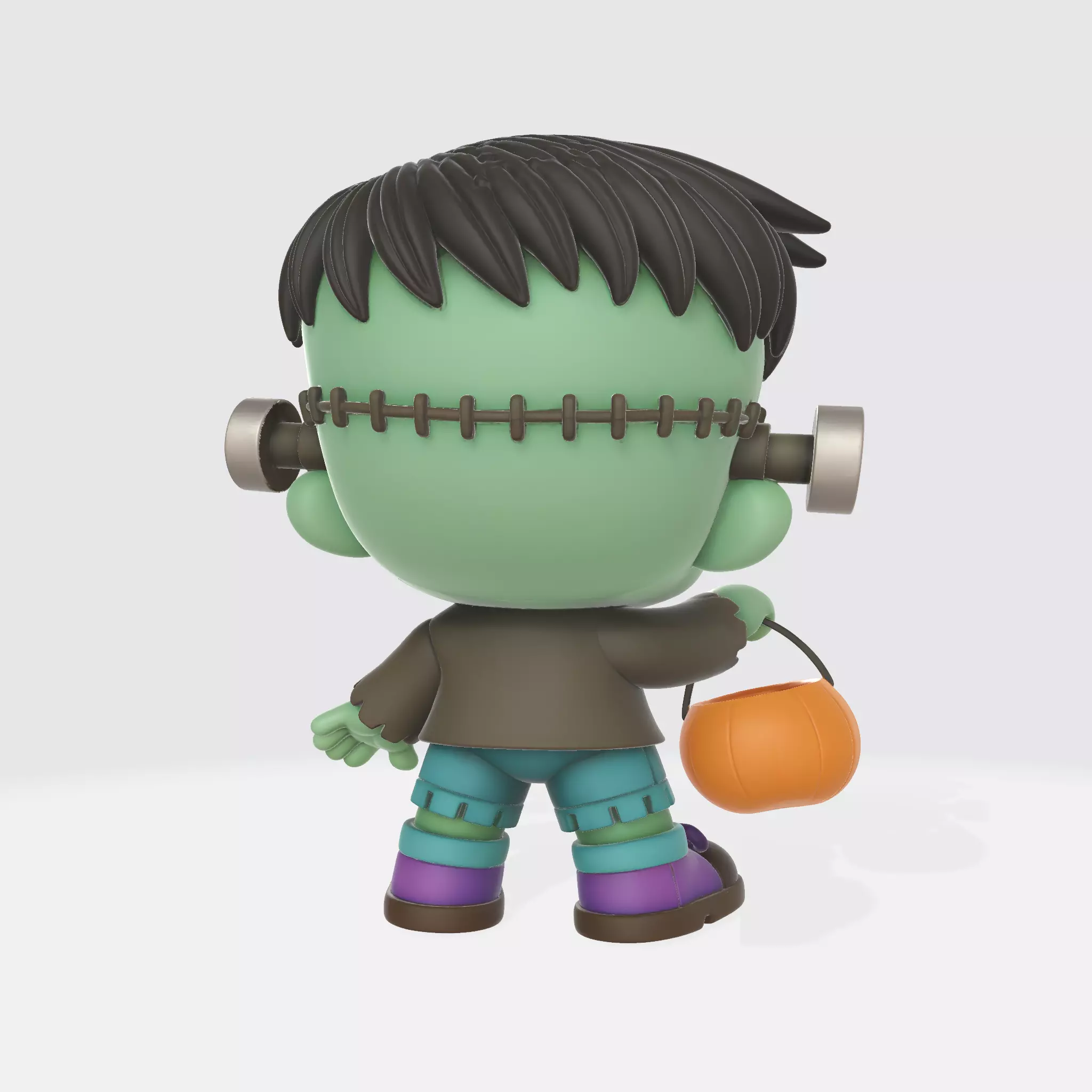 Frankenstein Halloween Figurine Chibi Style Monster with Pumpkin 3D print model_3