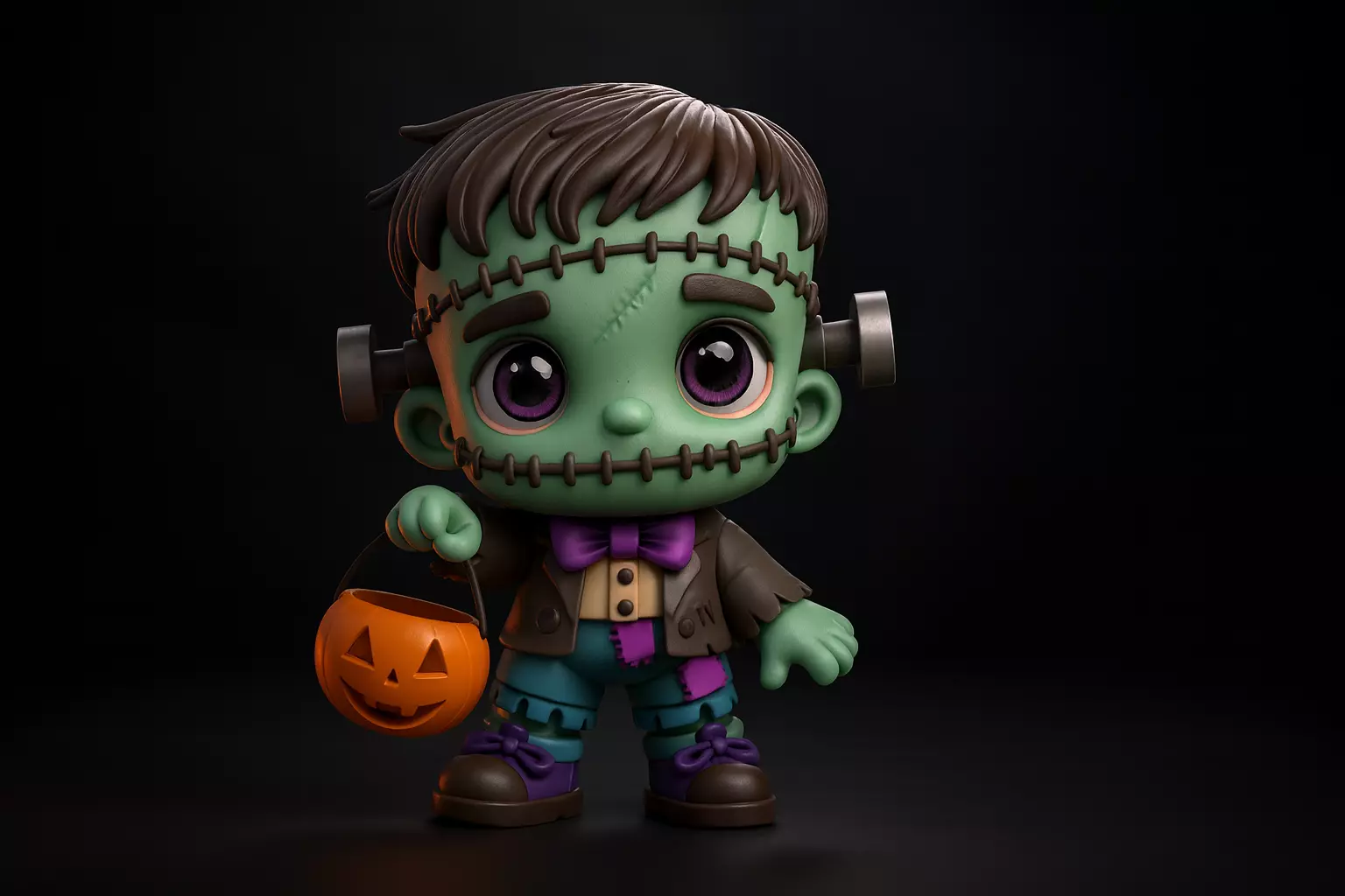 Frankenstein Halloween Figurine Chibi Style Monster with Pumpkin 3D print model_0