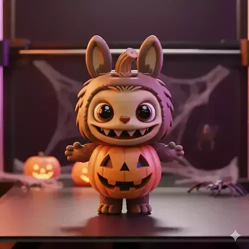 Labubu Halloween Pumpkin Monster Figurine Spooky Holiday Decor