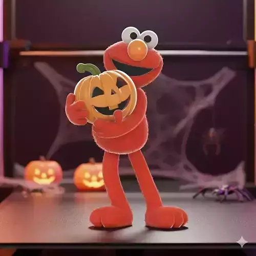 Elmo Holding Halloween Pumpkin Jack o Lantern