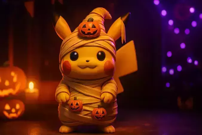 Cute Pikachu Halloween Mummy  Adorable Pumpkin Pikachu Figure